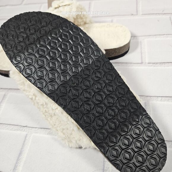 New Womens Auden Faux Fur Tan Open Toe Slippers Size 8 Color cream warm sandal - Picture 10 of 10